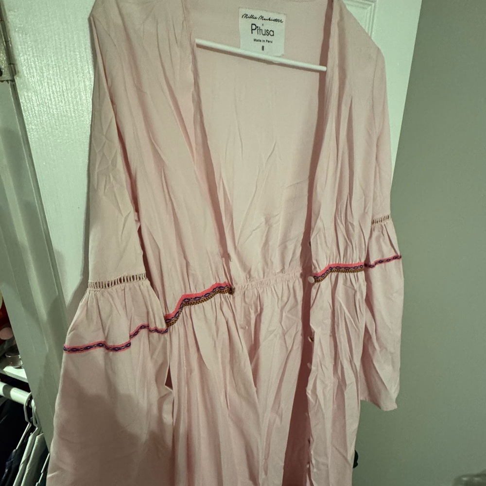 Pitusa Pink Ruffled Cover-up with Embroidered Trim